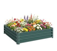 Outsunny Jardinera Exterior Grande Rectangular 120x120x30 cm Verde | Acero Galvanizado con Base Abierta, Ideal para Cultivar Plantas, Flores y Hierbas en Exterior