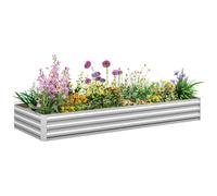 Outsunny Jardinera Exterior Grande Rectangular Acero 241x90,5x30 cm Plata | Galvanizado Resistente a la Intemperie, Huerto Urbano para Cultivar Plantas, Macetas Exterior Grandes, Base Abierta