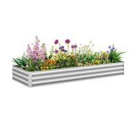 Outsunny jardinera exterior grande rectangular de acero galvanizado, huerto urbano para cultivar plantas, macetero grande exterior con base abierta, resistente a la intemperie, 241x90,5x30 cm, plata
