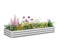 Outsunny Jardinera Exterior Grande Rectangular de Acero Galvanizado Resistente a la Intemperie, Huerto Urbano para Cultivar Plantas, Macetero Grande Exterior con Base Abierta, 241x90,5x30 cm Plata
