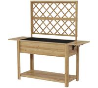 Outsunny - Jardinera rectangular con patas enrejado, 140 x 45 x 151 cm | Huerto elevado, 1 estante inferior, 2 estantes laterales abatibles, madera