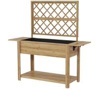 Outsunny - Jardinera rectangular sobre patas - Huerto elevado con celosía - 1 estante inferior y 2 estantes laterales abatibles - Madera dim. 140 x 45 x 151 cm
