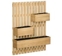 Outsunny Jardinera de pared con enrejado – Madera, 3 macetas móviles, drenaje – 60x16x80 cm Natural