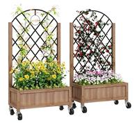 Outsunny Juego de 2 Jardineras de Exterior con Ruedas Jardineras con Celosía Metálica para Plantas Trepadoras Maceteros para Jardín Terraza Patio 52x25x97 cm Natural