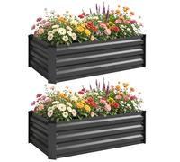 Outsunny Juego de 2 Jardineras de Exterior de Acero Huerto Urbano Rectangular para Cultivos Plantas Flores para Patio Jardín 100x60x30 cm Gris Oscuro Dark grey 100x60x30cm