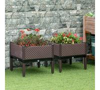 Outsunny Juego de 2 Jardineras de Exterior Elevadas 50x50x46,5 cm Marrón