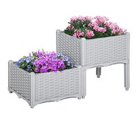 Outsunny Juego de 2 Jardineras de Exterior Jardineras Cuadradas Imitación a Mimbre Combinación Libre Maceteros para Jardín Patio 40x40x26/44 cm Gris