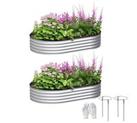 Outsunny Juego de 2 jardineras elevadas de Acero galvanizado, Kit de Cama de jardín, Borde de Goma y Base Abierta, para Verduras, Frutas, Flores, 152 x 91 x 30 cm, Plata