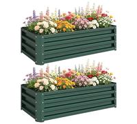 Outsunny Juego de 2 Jardineras Exterior Grandes de Acero Galvanizado, Huertos Urbanos, Maceteros Exterior Elevados para Plantas, Flores, Terraza, Jardín, Resistente a la Intemperie, 110x50x30 cm Verde