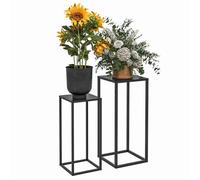 Outsunny - Juego de 2 mesas auxiliares para plantas (2 unidades, estructura de acero, 2 alturas diferentes, 58,5 y 65 cm, diseño escandinavo), color negro