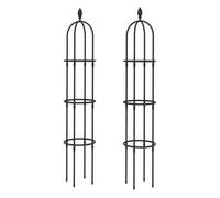 Outsunny juego de 2 obeliscos de jardín de acero recubierta con pe, 1,74 m, enrejados para plantas trepadoras, rosas, frutas, verduras, soportes decorativos para exterior, patio, terraza, negro