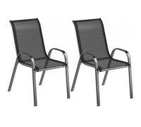 Outsunny Juego de 2 Sillas de Jardín Apilables con Reposabrazos Curvos, en Acero y Tejido Transpirable, 54x71x93 cm, Negro Aosom España