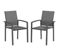 Outsunny Juego de 2 Sillas de Jardín Exterior Sillas Terraza Exterior Apilables Sillones de Comedor con Tela Transpirable Marco de Acero Reposabrazos y Respaldo 56x58x89 cm Gris Oscuro