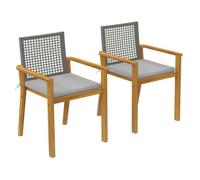 Outsunny juego de 2 sillas de jardín exterior de madera, sillas de jardín apilables con cojines desmontables, brazos, respaldo de ratán pe, carga 160 kg, para terraza, 59x55x86 cm, madera natural