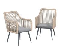 Outsunny Juego de 2 Sillas Jardín Exterior de Ratán 54x65x80 cm Gris Claro | Sillas Terraza Exterior con Cojines, Reposabrazos, Marco de Acero, Resistente a la Intemperie, para Balcón, Terraza