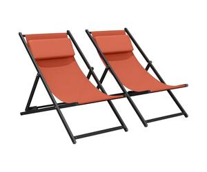 Outsunny - Juego de 2 tumbonas plegables con reposacabezas de textileno, tumbona jardín al aire libre reclinable de playa, camping, piscina, terraza, 60 x 100 x 85 cm, rojo ladrillo