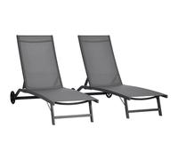 Outsunny Juego de 2 Tumbonas Reclinables de Jardín Sillas de Aluminio para Exteriores con Respaldo Ajustable de 5 Niveles y Ruedas para Playa Piscina