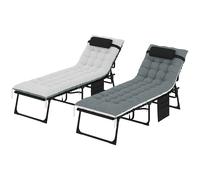 Outsunny Juego de 2 tumbonas, tumbona plegable y reclinable, cojín, reposacabezas, bolsillo lateral, 60x190x31 cm, gris Aosom España