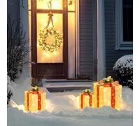 Outsunny Juego de 3 Cajas de Regalo Navidad con Luces 58 LED Dorado | Adornos Luminosos para Árbol de Navidad, Blanco Cálido, Iluminación Navideña para Interior, Exterior y Fiesta