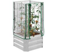 Outsunny Juego de 3 Jardines Elevados para Plantas, Invernadero con Cubierta de Plástico, Enrejado, Jardinera para Plantas Trepadoras, para Jardín, Terraza y Balcón, 53 x 53 x 90 cm Silver