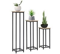 Outsunny Juego de 3 Soportes para Plantas, Taburete para Flores Apilable, Soporte para Macetas, Taburete para Plantas que Ahorra Espacio en Diseño Industrial para Jardín, Balcón, Negro y Natural Black