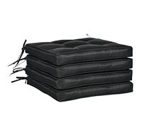 Outsunny Juego de 4 Cojines de Asiento de jardín con Lazos, 42 x 42 cm, Repuesto para Silla de Comedor, Color Negro