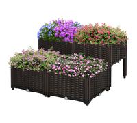Outsunny Juego de 4 Jardineras de Exterior Jardineras Cuadradas Imitación a Mimbre Combinación Libre Maceteros para Jardín Patio 40x40x26/44 cm Marrón Brown 40x40x44cm