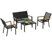 Outsunny: Juego de 4 muebles de jardín, que incluye una mesa auxiliar con tablero de vidrio templado y 3 asientos tapizados en tela Teslin, color negro