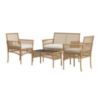 Outsunny Juego de 4 Piezas Muebles de Terraza con 1 Sofá de 2 Plazas 2 Sillones y 1 Mesa de Centro con Encimera de Cristal Beige Aosom España