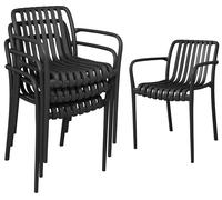 Outsunny: Juego de 4 sillas apilables para exteriores, sillas de comedor para jardín con respaldo curvo y reposabrazos