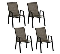 Outsunny Juego de 4 sillas de jardín apilables Que ahorran Espacio, sillas de Exterior con reposabrazos metálicos y Tejido Transpirable, marrón