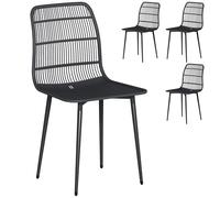 Outsunny Juego de 4 sillas de jardín de polipropileno con respaldo ergonómico, sillas para comedor de exterior de metal, para patio, balcón, terraza, exterior, 46 x 51 x 84,5 cm, negro
