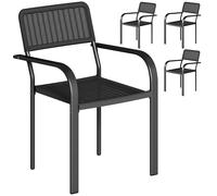 Outsunny Juego de 4 Sillas Jardín Exterior Apilables efecto ratán, reposabrazos 55x60x83 cm Negro