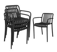 Outsunny Juego 4 sillas de jardín apilables Respaldo curvado PP reposabrazos Negro 55x58,5x81,5 cm