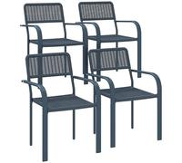 Outsunny Juego de 4 Sillas de Jardín Exterior Apilables, Sillas de Comedor Exterior Efecto Ratán, con Reposabrazos, Marco de Acero, Resistente a la Intemperie y Ligero, 55x60x83 cm, Gris Oscuro