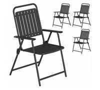 Outsunny Juego de 4 Sillas de Jardín Exterior Plegables, Sillas Terraza Exterior con Reposabrazos, Respaldo y Asiento de PP, Marco Metálico, 55x63x93 cm Negro