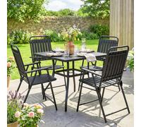Outsunny Juego de 4 Sillas de Jardín Exterior Plegables, Sillas Terraza Exterior con Reposabrazos, Respaldo y Asiento de PP, Marco Metálico, 55x63x93 cm Caqui oscuro