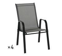 Outsunny juego de 4 sillas de jardín exterior sillas terraza exterior apilables sillón de comedor con tela transpirable marco de metal reposabrazos y respaldo 54x75,5x95 cm, gris oscuro