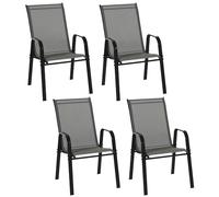 Outsunny Juego de 4 Sillas de Jardín Exterior Sillas Terraza Exterior Apilables Sillón de Comedor con Tela Transpirable Marco de Metal Reposabrazos y Respaldo 54x75,5x95 cm, Gris Oscuro