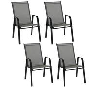Outsunny Juego de 4 Sillas de Jardín Exterior Sillas Terraza Exterior Apilables Sillón de Comedor con Tela Transpirable Marco de Metal Reposabrazos y Respaldo 54x75,5x95 cm, Gris Oscuro Dark gray 54x7