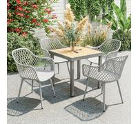 Outsunny Juego de 4 Sillas de Jardín Exterior, Sillas Terraza Exterior con Respaldo Diamante, Asiento de PP Anti-UV, Reposabrazos y Patas Metálicas, para Terraza, Balcón, 56x51x84 cm, Gris Gris claro