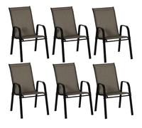 Outsunny Juego de 6 Sillas de Jardín Apilables para Ahorrar Espacio, Sillas de Exterior con Reposabrazos Metálicos y Tejido Transpirable, Marrón