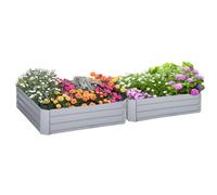 Outsunny Juego de cama elevada, 2 piezas. Cama de jardín, jardinera, jardinera, jardinera, macetero para jardín, terraza, acero galvanizado, gris, 100 x 100 x 30 cm Gray