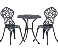 Outsunny: Juego de jardín de 3 piezas con 2 sillas de exterior y una mesa redonda de aluminio, color negro