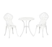 Outsunny Juego de jardín de 3 Piezas de Aluminio Blanco con diseño Floral, 2 sillas de Exterior 45x42x85,5 cm y Mesa de Centro Redonda Ø61x66,5 cm