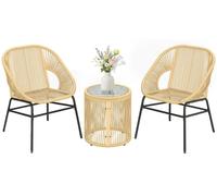 Outsunny: Juego de jardín de 3 piezas de ratán y acero, que incluye 2 sillas, una mesa redonda con superficie de vidrio templado, color beige