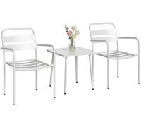 Outsunny, juego de jardín de 3 piezas, mobiliario para exteriores con una mesa de centro de vidrio y 2 sillas, ideal para balcones y jardines, color blanco
