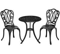 Outsunny, juego de jardín de 3 piezas, que incluye 2 sillas de exterior y una mesa auxiliar de vidrio con orificio para sombrilla, fabricado en aluminio, color negro