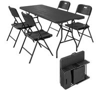 Outsunny, juego de mesa y sillas de camping para 5 personas, con una mesa plegable y 4 sillas, fabricado en HDPE y metal negro