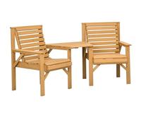 Outsunny Juego de Muebles de jardín de 3 Piezas, de Madera, Resistente a la Intemperie, con diseño de láminas, Agujero para sombrilla, sillas de jardín, para Exteriores, Muebles de balcón, Set de